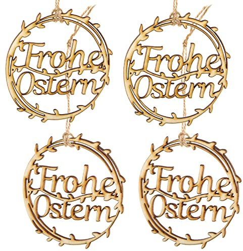 Logbuch-Verlag 4 Frohe Ostern Geschenkanhänger aus Holz - Osteranhänger mit Text 10 cm