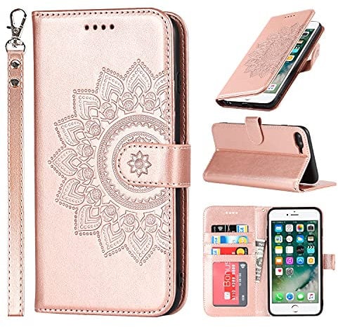 ELTEKER Coque pour iPhone 7 Plus/iPhone 8 Plus, Etui Portefeuille en Cuir PU avec Fentes pour Cartes, Fermeture Magnétique, Protection Housse - Rose