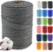 Klhamky 4mm×300m Macrame Cotton Cord, Soft 4 Strand Twisted 100% Natural Cotton for Handmade Wall Hanging, DIY, Craft Making, Knitting, Plant Hangers, Decorative Projects (4mm×300m, Gray)