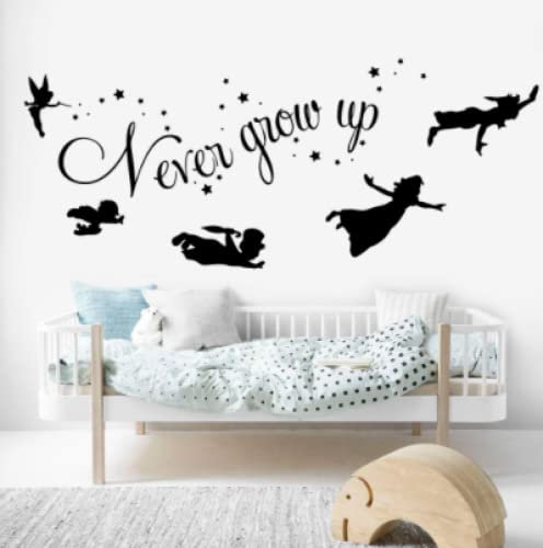 Cartoon Peter Pan Never Grow Up Zitat Wandtattoo Baby Kinderzimmer Kinderzimmer Tinkerbell Star Wandaufkleber Schlafzimmer Vinyl Art57X23 CM