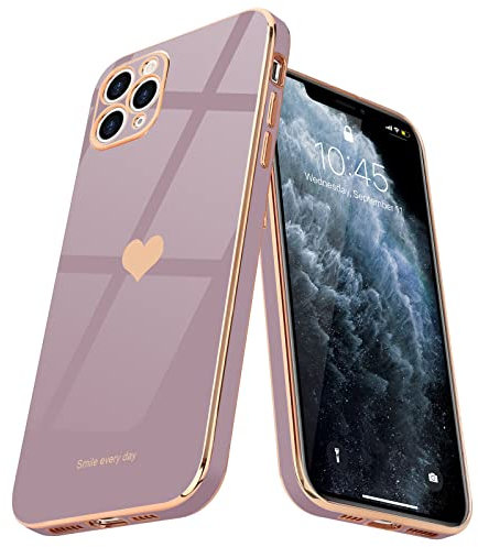 Teageo Kompatibel mit iPhone 11 Pro Hülle, Süße Herzmuster Mädchen Handyhülle Luxuriös Galvanisierte Weich TPU Kameraschutz Stoßfest Schutzhülle Phone Case für iPhone 11 Pro, Sakura Lila
