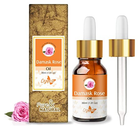 Crysalis Olio essenziale di rosa damascena distillato a vapore, puro e naturale al 100%, non tagliato e non diluito, standard biologico per la cura della pelle e dei capelli - 30 ml con contagocce