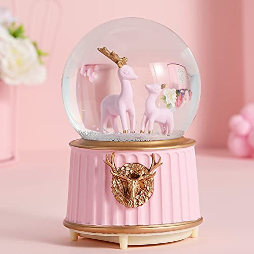 Schneekugel Elch Kristallkugel mit Musik Glaskugel Leuchtend Schüttelkugel mit Schneeflocken Traumkugel Musikbox Deko Glimmerkugel Schutzengel Glitzerkugel Geburtstag Weihnachten Geschenk