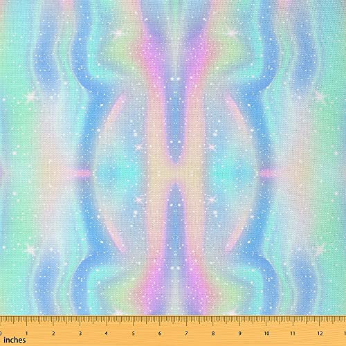 Tie Dye Stoff Meterware Glitzersterne Polsterstoff für Stühle Regenbogen Dekostoff Blau Lila Ombré Steppstoff Meterware DIY Bastel Patchwork für Kinder Mädchen 184 x 150 (HxB)