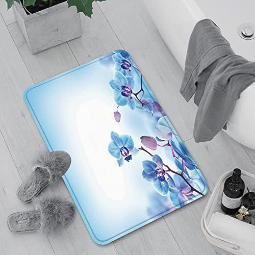 Badematte rutschfest, Badteppich für Badezimmer,Blumendekor, Orchideen asiatische natürliche Blumen Reflexionen auf Wasser für den Früh,Waschbar Badezimmerteppich für Wohnzimmer Schlafzimmer 60x100 cm