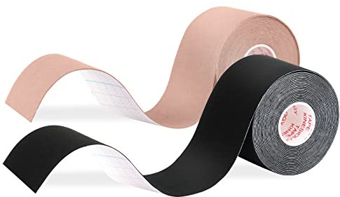 JOPHEK Kinesiotapes, 2 Rollen (5m x 5cm) Kinesiologie Tape Beige + Schwarz, Physio-Tape, elastisch, wasserfest, hautfreundlich, für Sport, Knie,Schulter und Ellenbogen,Muskelstraffende Bänder