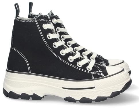 shoes&blues.es 72948-Zapatilla Abotinada de Plataforma para Mujer, Comoda, Estilo Bamba, Material de Lona, y Cierre de Cordones. Talla 40 Negro