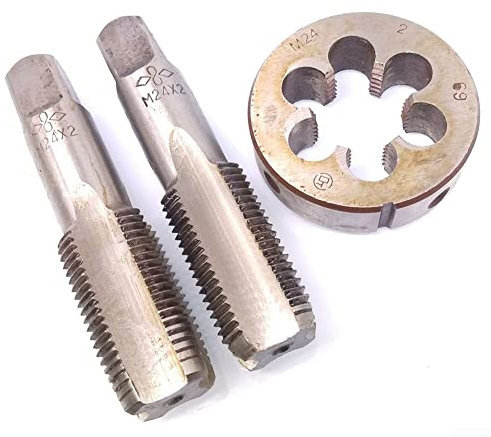 M24 x 2 mm metrisches Gewindebohrer- und Schneideisen-Set, Maschinengewinde, Rechtshänder, Gewindebohrer mit rundem Gewindeschneideisen