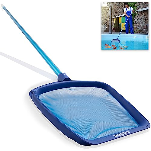 Hecht Kescher Pool, wahlweise mit Teleskopstange – extra großes Netz, feinmaschig – Poolreinigung – Wasserpflege – Für Schwimmbad, Pool, Planschbecken, Whirlpool, Teich (Modell 1 + Teleskopstange)