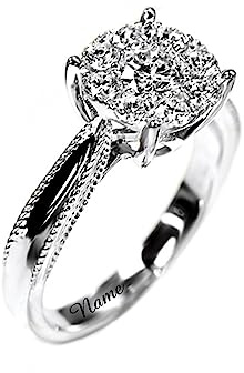 SISGEM 0.11ct Natural Diamond Ring, 9 ct White Gold Cluster Diamond Engagement Ring for Her, G, SI2, Personalised Wedding Ring, for Women Ladies Engagement Wedding (Size: O)