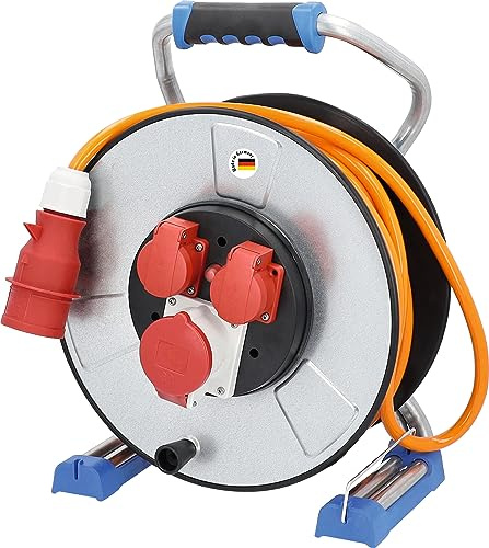 as - Schwabe IronCoat Xperts CEE Kabeltrommel 40 m H07BQ-F 5G1,5, IP44 Außenbereich, 2 Schutzkontaktsteckdosen + 1 CEE 400 V 16 A 5-polig, Thermoschutz, Schutz vor Stromschlägen, Made in Germany