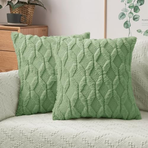 MIULEE Kissenbezüge 2er Set Wolle Sofakissen Sanft Dekokissen Weich Kissenbezug Couchkissen Dekorativ Zierkissenbezug für Sofa Bett Wohnzimmer Schlafzimmer klassischer Style Grün 40x40cm