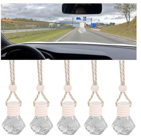 JNNJ 5 Stück Hängende Auto-Lufterfrischer-Flasche, Auto Lufterfrischer Parfüm Flasche, Leere Autoparfümflasche, Rückspiegel Duft-Diffusor Für Auto, Haus(Rautenförmig)
