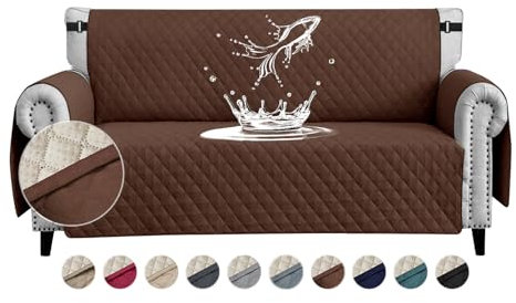 FIGOOO wasserdichte Sofabezug 2 Sitzer Dicke Sofaschoner Wasserdicht Gesteppte Sofa Überzug mit Seitentaschen Sofaüberwurf rutschfest Kratzfest für Haustiere Hunde Katzen,Dunkelbraun