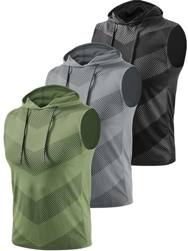 vislivin 3 Pack Workout Tank Top Herren Ärmelloses Muskelshirts Tanktops Hoodie Fitness Bodybuilding Unterhemden Schwarz/Dunkelgrau/Armeegrün XL