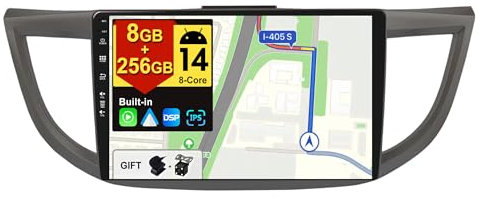 BXLIYER -[8G+256G, 8-Core]- Android 14 IPS Car Stereo For Honda CRV (2012-2016) - Wireless CarPlay/Android Auto - LED Camera & MIC - 10.1 Inch 2 Din - Steering Wheel DAB Fast-boot 360-CAM WIFI DSP