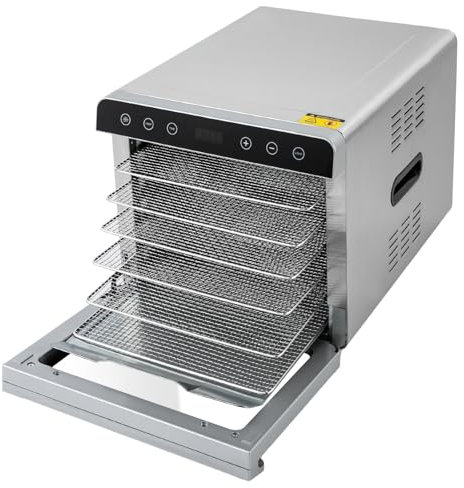 Dörrautomat 700W Edelstahl-Obsttrockner Lebensmittel-Dehydrator 6 Tabletts Temperaturregler Gemüse Obsttrockner in denen mehrere Zutaten gleichzeitig getrocknet werden können