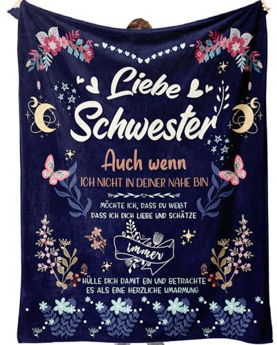 SECOGM Geschenke für Schwester, Schwester Geschenk, Geburtstagsgeschenke für Schwester, Schwester, Kuscheldecken Geschenke, Schwester Decke 152cm x 127cm(Marineblau)
