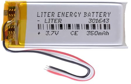 Batterie à 3 Fils 301643 LiPo 3.7V 350mAh 1.295Wh 1S 5C Liter Energy Battery Rechargeable avec PCM thermistance NTC Montre électronique Ne Convient Pas à la Radiocommande 45x16x3mm (3P|350mAh|301643)