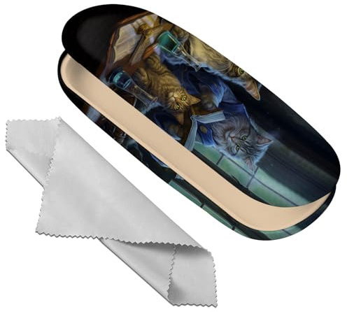 Deokke Brillenetui, Hartschale, Brillen-Schutzhülle, Brillenhalter-Box mit Reinigungstuch für Damen und Herren, niedlich (katze)