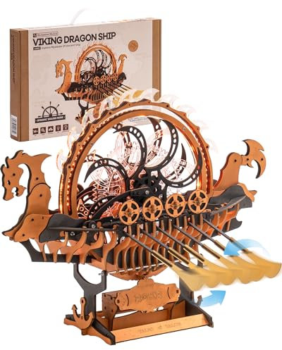 ROKR Puzzle en bois 3D Bateau Maquette en Bois a Construire Adulte, Cadeaux de Modèle de Bateau pour Enfants Adultes, Jouets Créatifs et Décoration de la Maison, Viking Dragon Ship, LK802