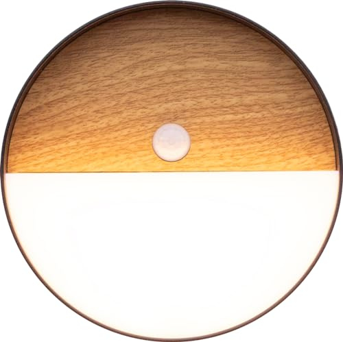 LED Akku Außenwandleuchte MEG,moderne Außenleuchte mit Bewegungsmelder in Schwarz&Holzoptik,runde Akku Wandleuchte,wetterfeste Wandlampe,dimmbare & aufladbare Außenlampe,inkl.USB Kabel,USB C-Anschluss