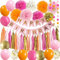 Acidea Décoration d'Anniversaire Rose et Orange, Bannière Happy Birthday, Pompons pour Hommes et Femmes - Doré, Rose Vif, Orange Vif