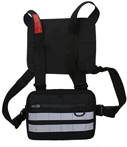 OnIUeZky 1 -pc Brust -Rig -Beutel Multifunktionaler Taille vordere Tasche Tailentasche Chestasche Umhängetasche zum Wandern rennen Camping schwarz reflektierend