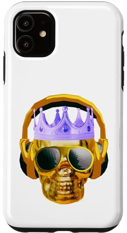 Hülle für iPhone 11 Gold Skull DJ Kopfhörer Music Festival Fun Rave, Kinder Erwachsene