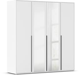 Rauch Möbel Nagata, Drehtürenschrank, Kleiderschrank, Kleiderschrank weiß, Kleiderschränke, Garderobe, 4-türig, 2 Spiegeltüren, Spiegel/Glas teilaufgelegt, Farbe Alpinweiß, 187x194x53cm