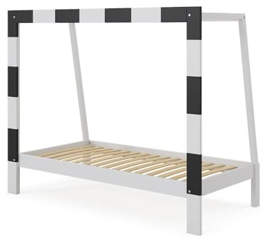 VitaliSpa Kinderbett 80x160 cm Fußballtor ohne Matratze - Weiß/Schwarz 178x143x88 cm hergestellt aus Holz - Jugendbett ideal für kleine Fussballfans, mit origineller Formgebung