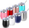 Volhoply 12oz Stainless Steel Wine Tumbler with Lid Bulk 8 Pack,350ml Double Wall Vacuum Stemless Wine Glasses,Metal Travel Coffee Mug with Straw,Insulated Cup Gifts for Women,Christmas（Mix,8 Set）