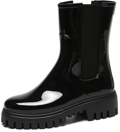 AONETIGER Stivali Pioggia Donna Impermeabile Stivali Gomma Leggere Antiscivolo Chelsea Stivaletti Outdoor Antivento Ankle Boot (135 Nero,38EU)