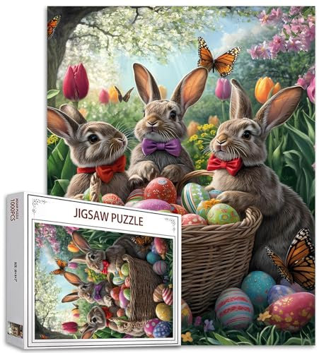 Niedliche Osterhasen und bunte Eier, 1000-teiliges Puzzle, Waldkaninchen-Puzzle für Erwachsene, 1000 Teile, natürliche Pflanzen, Puzzle, Kunst, Familienspiel, Erwachsenenpuzzle