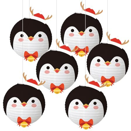 FANSU Weihnachten Papierlaterne Deko, Papierlaternen Set Papier Laterne Rund 6 Stück Hängende Papierlaternen 30cm Papier Laternen Feier Lampion Partydekorationen für Dekorative (Pinguin)