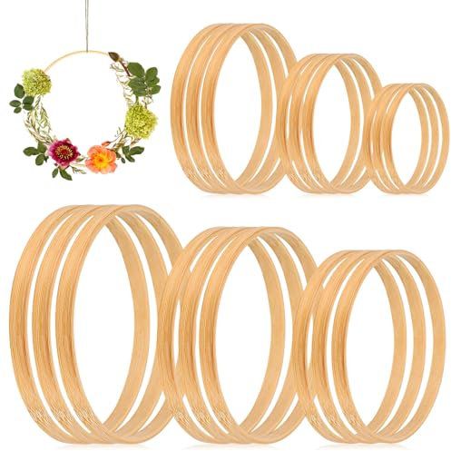 18 Stück Holzringe zum Basteln, Bambus Traumfänger Ringe Set, Holzreifen zum Basteln, Makramee Ringe, Bastelringe Holzringe für DIY Blumenkranz Hochzeitskranz Traumfänger Deko(8/10/13/15/18/20cm)