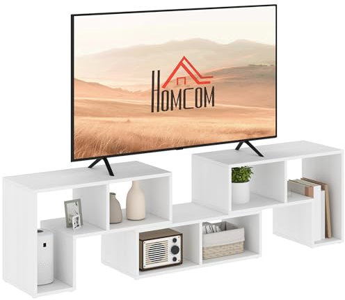 HOMCOM TV Stand for TVs up to 75 Inches, Free Combination TV Unit with Storage Shelves, Extendable Entertainment Centre for Living Room, White Wood Grain