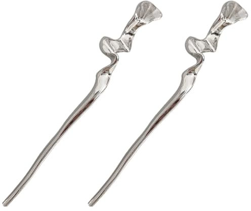 2 Pcs Silver Spiral Snake Metal Hair Chopsticks, Minimalist Irregular Chinese Hairpins, Punk Style Hair Accessories for Women & Girls