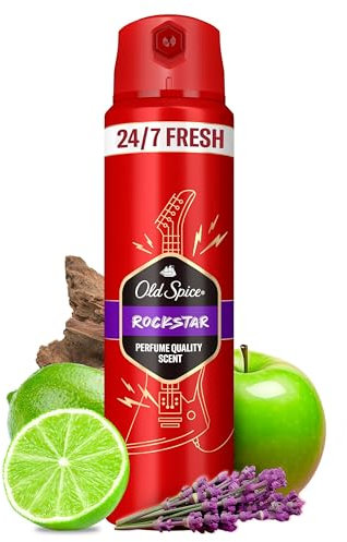 Old Spice Rockstar Deospray für Männer 150 ml, 24/7 Frischhh bei täglicher Anwendung, lang anhaltender Duft in Parfumqualität, Schutz vor Gerüchen, Ohne Aluminiumsalze, unsichtbar auf Schwarz und Weiß