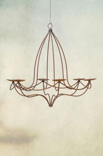 Der-Porzellan-Laden Kronleuchter Vintage dekorierbar, romantische Hängelampe aus Metall in Edelrost, 50 x 50 cm, individuell gestaltbar, ideal für Terrasse und Garte