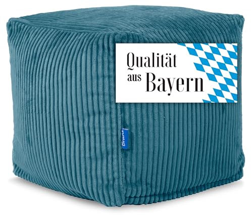 Bruni Sitzwürfel Cubo Cord in Petrol– 40x40x40 cm Cord-Sitzwürfel aus Deutschland, Indoor-Sitzcube, Fußhocker und Bodenkissen aus Cord-Stoff