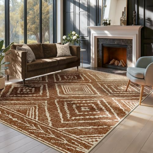 DEFYNEE Maschinenwaschbare Teppiche für Wohnzimmer, 90 x 150 cm, rutschfest, weicher Kurzflor, Vintage, Gelbbraun, Teppiche für Schlafzimmer, Marokkanischer Teppich für Flur, Schlafzimmer und Küche