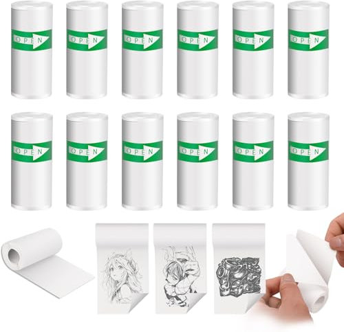 HOMIKLSA 12 Rouleaux Papier Thermique pour Enfants - Papier sans Encre, Blanc, Facile à Remplacer (57mm x 25mm)