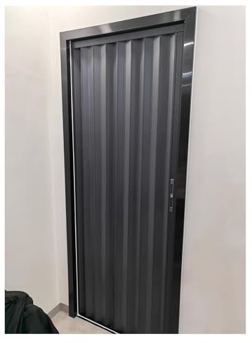 Falttür 195 cm hoch, graue verschließbare Akkordeontüren für den Innenbereich mit Schloss und Schlüssel, Schiene, robuste Raumteilertür aus Aluminium, unsichtbare Trenntür (65 x 195 cm)