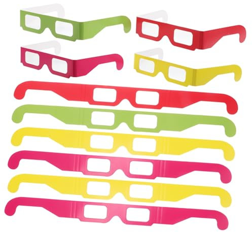 GLSTOY 20 Pcs Cardboard Diffraction Glasses Rainbow 3d Visual Distortion Spectacle Glasses for Music Festivals Party with Red Yellow Green Magenta Colors