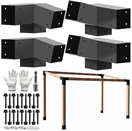 DEVALLEY Pergola-Halterungs-Set, 3-Wege-Winkel, 15 Grad nach oben und 75 Grad nach unten rechts, für Holzarbeiten, 10,2 x 10,2 cm (tatsächlich: 8,9 x 8,9 cm), Holz für Terrasse, Pergolen, Pavillons