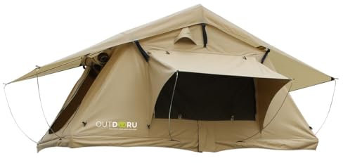 Expedition 1-4 Personen (160cm) Dachzelt - schneller Aufbau, nur 61 KG - Leiter, PVC-Cover, Schuhtasche, Werkzeug inklusive - OutdoorU (Khaki)