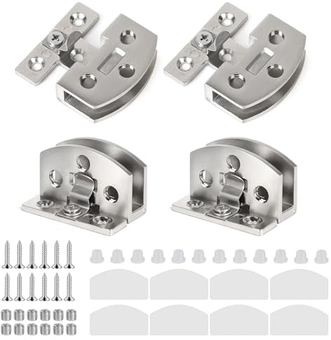 EFUTURETIME 4 x Bisagras para Puerta de Vidrio Templado de 6-10 mm | de Grosor, Acabado Cepillado, con Tornillos y Tacos de Goma Protectores