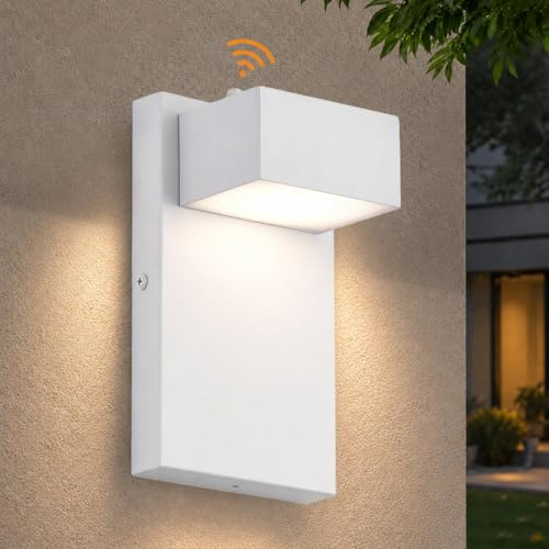 Alighting LED Außenwandleuchte mit Dämmerungssensor, 12W IP44 Wandleuchte Wandlampe Aussen Weiß für Haustür, Terrasse, Garage, 3000K Warmweiß, 20cm Höhe