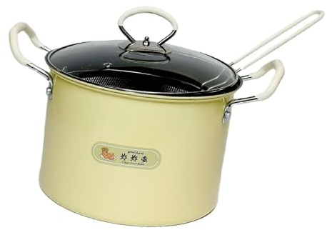 Friteuse avec passoire amovible, multifonction, facile à nettoyer, 5,2 L, pour restaurant, extérieur, maison - Jaune